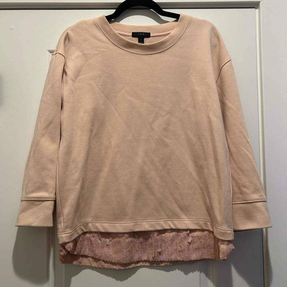 J.Crew Blush Pink Sweatshirt with Sequin Hem Sz Medium